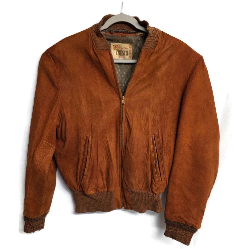 Vintage Cresco Brown Suede Bomber Jacket Mens Size 44 Full Zip *NEEDS MENDING*